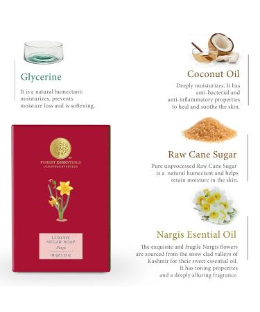 Buy Forest-Essentials Luxury Sugar Soap | Nargis | Ayurvedic Handmade Organic Soap for Smooth Skin | Scented Bath Soap with Raw Cane Sugar - International Shipping Available - Buy Online on GoSupps.com