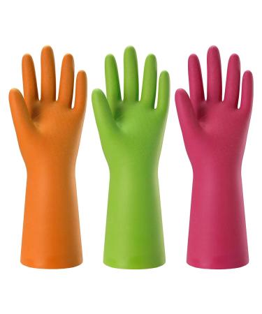 Rubber Household Cleaning Gloves Reusable Dishwashing Gloves for Kitchen Flexible Durable & Waterproof (Medium Green+Red+Orange)