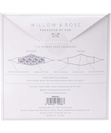 Willow & Rose Grey Floral Design Reusable Face Covering | 100% Cotton | Nose Wire | Gift Boxed | GB05621 - Buy Online on GoSupps.com