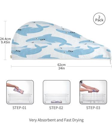 Cute Sharks Dry Hair Cap & Quick Drying Towel Set | Super Absorbent & Soft | 2 Piece Headband Included - Perfect for Fast Hair Drying - Buy Online on GoSupps.com
