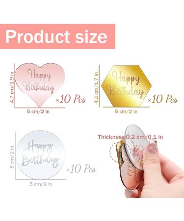 30 PCS Mirror Acrylic Cupcake Topper Gold Hexagon Silver Round and Rose Gold Heart Happy Birthday Cake Toppers Birthday Party DIY Dessert Cup Cupcake Decoration - Buy Online on GoSupps.com