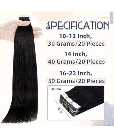 RUNATURE 14 Inch Black Tape in Human Hair Extensions Remy - 40g Straight #1B - Buy Online on GoSupps.com