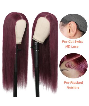 HD Lace Glueless Human Wig - 180% Density 22 Natural Black 99J 5x5 Lace Wig for Women | 100% Brazilian Real Hair | Wear & Go Wigs - Buy Online on GoSupps.com