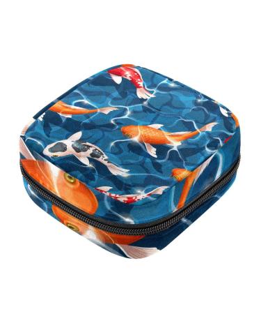 Menstrual Pad Bag with Zipper Ladies Napkin Pouch Tampons Collection Bag for Women and Girls (Koi Fish) Color 6