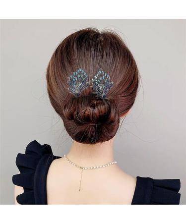 Rhinestone Flower Hair Clip Whale Tail Rhinestone Flower Hair Clip For Women Lazy Hair Curler Deft Bun Maker Elegant Lazy Hair Curler Bun Clips Ocean Blue Feather Hairpin (Size : Feather) - Buy Online on GoSupps.com