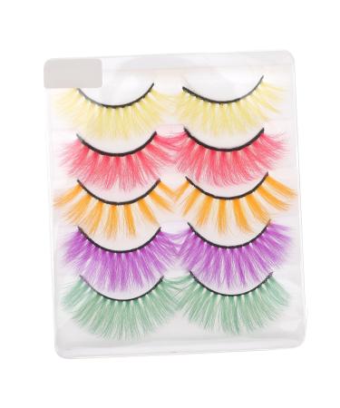Mikinona 5 Pairs Colored False Eyelashes Halloween Eyelashes Dramatic Fake Eyelashes Cosplay Lashes Natural False Lashes Cosmetic Lashes Mermaid 3d Imitation European and American