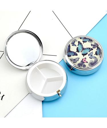 Beautiful Butterfly Round Pill Box | 3 Compartment Metal Organizer | Portable Decorative Pill Case - Buy Online on GoSupps.com