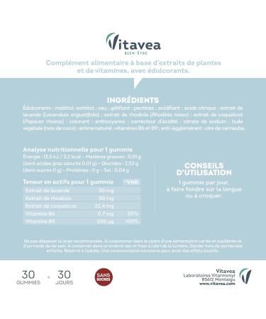Vitavea Wellness - Stress Protect Gummies - Relaxation Relaxation Serenity Intellectual Tone - Sugar Free - Rhodiola Rosea Poppy Lavender Vitamins B9 & B6 - Vegan - 30 Gummies - 30 Days - Buy Online on GoSupps.com