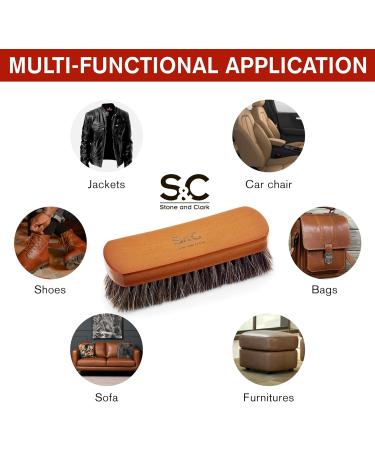 Stone and Clark Premium Horsehair Shoe Brush - 100% Horse Hair Bristles - Beech Wood Handle - Perfect for Leather Polish - Buy Online on GoSupps.com