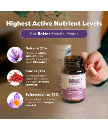 Organic Saffron Extract: Optimized Extract with Safromotivines Safranal and Crocins Clinically Studied | Premium Persian Sargol Quality | Supports Mood Calmness and Relaxation 30 Servings - Buy Online on GoSupps.com