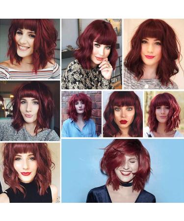 Wine Red Shoulder Length Wavy Bob Wig for Women - Heat Resistant Fiber, Natural Daily Use - Buy Online on GoSupps.com