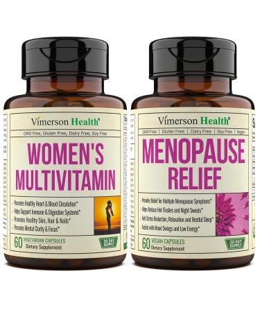 Bundle Women's Multivitamin with Chromium & Magnesium + Menopause Support for Women with Black Cohosh Sage & Phytoestrogen. Complete Immune Booster + Supplement for Hot Flash Relief & Night Sweats