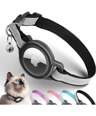 Airtag cat neck band reflective GPS cat neck bands with Apple Airtag holder Air day cats safety neck band adjustable light tracker neck bands for cats kitten small dog (black) - Buy Online on GoSupps.com