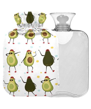 Naanle dancing avocado hot bottle with reference transparent hot water bottle 1l heat bottle for bed hand feet warmer pain relief heat and cold therapy