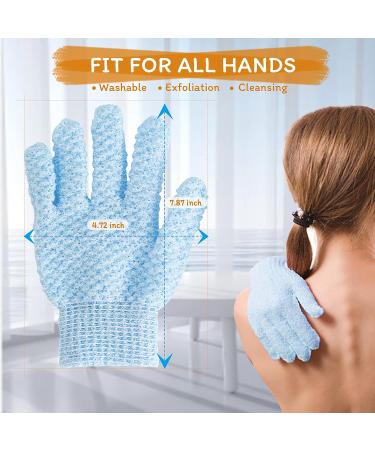 Exfoliating Bath Gloves for Shower - Double Sided Microfiber Scrubber for Men, Women, Kids - Blue (2pcs) - Buy Online on GoSupps.com