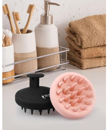 2-Pack Silicone Scalp Massager Shampoo Brush - Hair Growth & Dandruff Treatment - Wet/Dry Hair Massager for Women & Kids - Salmon Pink/Black - Buy Online on GoSupps.com