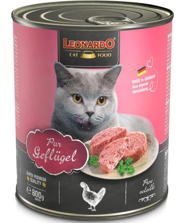 LEONARDO Grain-Free Wet Cat Food - Pure Poultry 6x800g Cans | Complete Nutrition Made in Germany - Buy Online on GoSupps.com