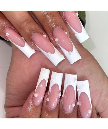 120 Pcs Long French Tip Press On Nails - Square White Tip Full Cover Matte Fake Nails for Women & Girls - Acrylic Glue On Artificial Fingernails - Buy Online on GoSupps.com