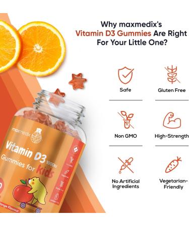 Vitamin D Gummies Kids 1000IU - Natural Orange Flavour - 4 Months Supply (120 Gummies) - Vegetarian & Gluten-Free for Kids 3-12 - Buy Online on GoSupps.com