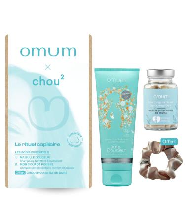 OMUM x CHOU² Hair Gift Set: 1 Free Satin Scrunchie + 1 Ma Bulle Douceur Hydration Reinforcement Shampoo + 1 Mon Coup de Pousse Anti-Hair Loss Food Supplement - Natural, France