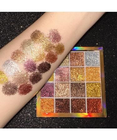 16 Colors Sequins Eyeshadow Palette - Pressed Gold & Brown Makeup for Women & Girls | Perfect for Halloween & Festivals - Buy Online on GoSupps.com