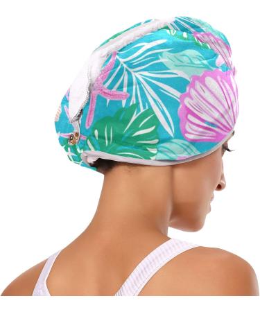 Pink Shell Green Leaf Hair Towel 2 Pack | Super Absorbent Quick Dry Hair Turbans for Women & Girls - Buy Online on GoSupps.com