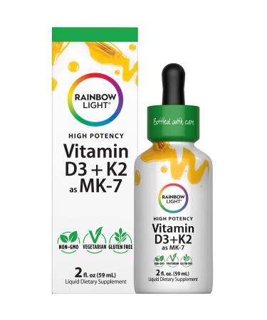 Rainbow Light Vitamin D3 + K2 as MK7 | 2 Fl Oz | 2 000IU Vitamin D | High Potency Formula | Vegetarian Non-GMO Gluten Free