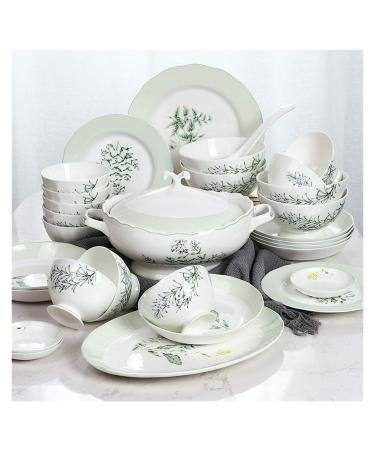 Dinner Plates 30 Pieces of Household Porcelain Dinnerware Set Creative Lotus Shaped Plates and Bowls Sets Elegant Pastoral Style Dishes Set Service for 6 Plates Kitchenware