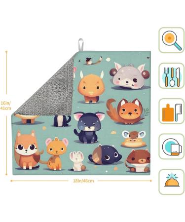 Composite Sponge Microfiber Drying Mat - Cute Animals Design | 18x24 Inch, Foldable & Hangable for Kitchen Draining Rack - Absorbent for Baby Bottles, Coffee Pads - Buy Online on GoSupps.com
