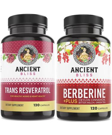 Berberine & Resveratrol Supplement Bundle with Organic Ceylon Cinnamon Green Tea Grape Seed Extract & Antioxidants Plant-Based Daily Wellness Support 2 Capsules per Serving