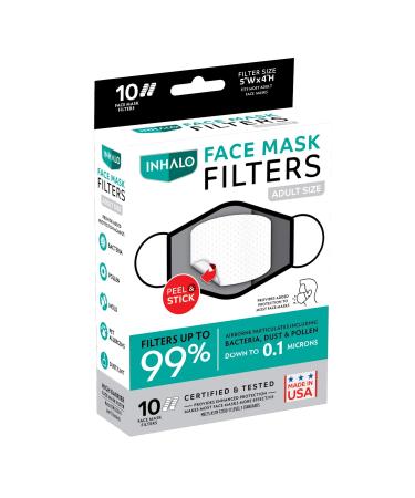 Inhalo Large Face Mask Filters, Made in USA, Provides Added Protection to Most Face Masks, (Pack of 10)