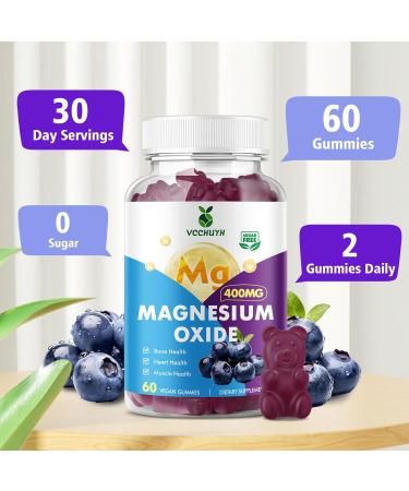 Magnesium Oxide Gummies 400mg Sugar Free Magnesium Oxide Supplement for Adults & Kids Muscle Support & Energy Boost Non GMO Blueberry Flavor 60 Count Blueberry 60 Count (Pack of 1) - Buy Online on GoSupps.com