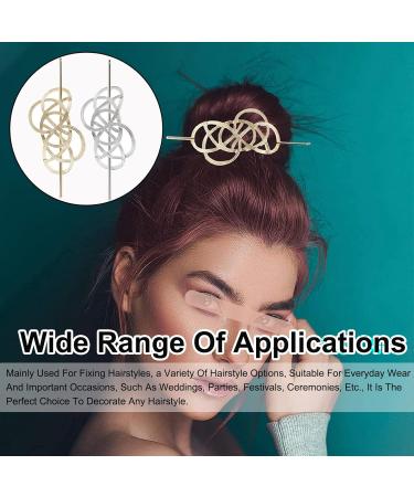 Elegant Retro Hair Needles | 2 Vintage Metal Hair Clips for Women | Hollow Out Geometric Chinese Hair Sticks & Headgear - Buy Online on GoSupps.com