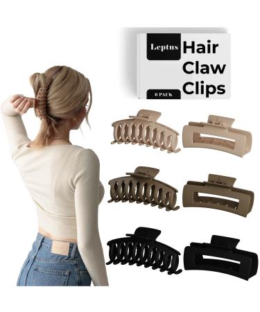 6 Pack 4.3 Inch Large Hair Clips for Women & Girls Matte Finish Claw Clips for Thin hair Large Claw Clips for Thick Hair Jumbo Size Stronghold Grip Hair Claw Clips