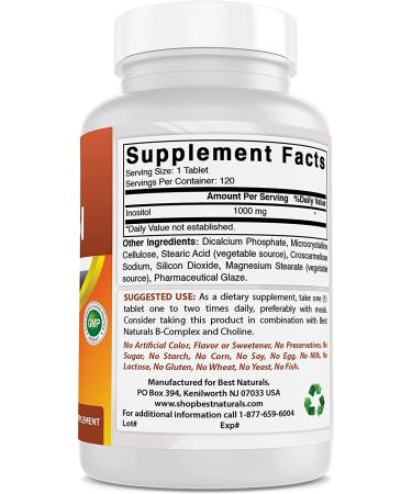 Best Naturals Inositol 1000mg 120 Tablets - Vitamin B8 Supplement for Healthy Living - Buy Online on GoSupps.com