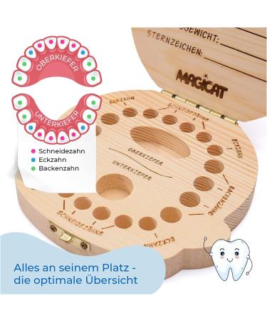 Magicat Premium Milk Tooth Jar for Boys - Wooden Keepsake Box for Baby Teeth Storage | Gift for Birthday or Baptism | Includes Tweezers & Tooth Fairy Story - Buy Online on GoSupps.com