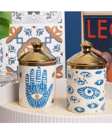 Big Eye Aromatherapy Candle Jar With Lid Ceramic Makecup Cotton Swab Holder Home Deocrative Bottler Home Fireplace Kitchen Dining Decor For Living Room Knick Knacks Candle Holder (Hand) - Buy Online on GoSupps.com