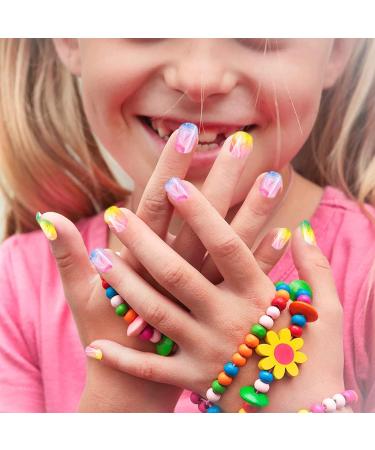 96 Pieces Colorful Girls Press-On Nail Art - Full Cover Short Fake Nails for Kids - Buy Online on GoSupps.com