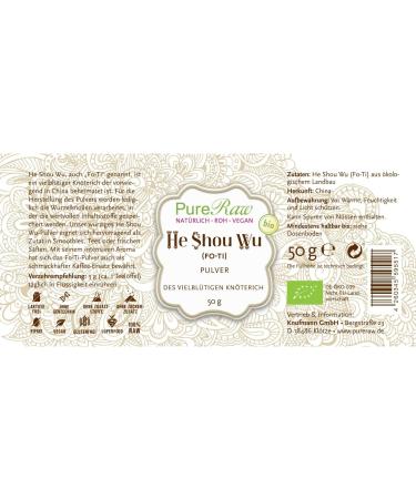 Organic He Shou Wu Powder - Raw Vegan Fo-Ti Root | Ayurvedic & Chinese Herbal Supplement | 50g Pack - Pureeraw - Buy Online on GoSupps.com