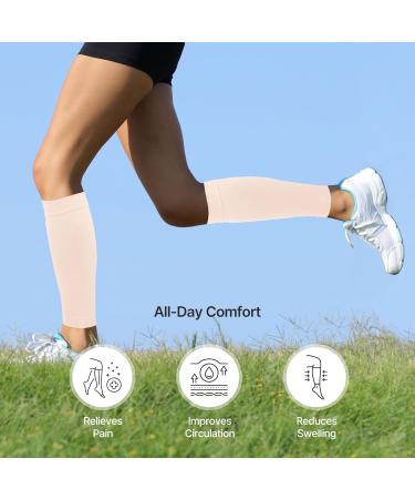 MOTHER-K Leg Compression Sleeves for Women | Calf & Shin Pain Relief for Pregnancy - Beige Large - Buy Online on GoSupps.com