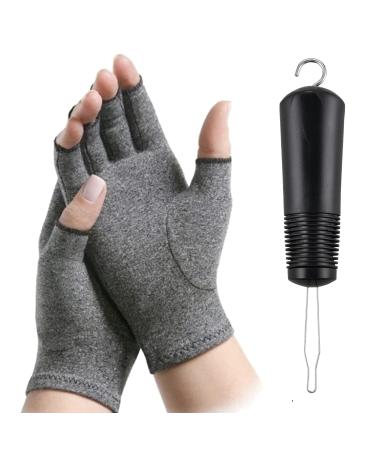 Arthritis Compression Gloves and Button Helper | Fingerless Arthritis Carpal Tunnel Pain Relief Gloves For Men & Women | Hand Support Wrist Brace For Rheumatoid Tendinitis Swelling Crocheting - 1 Pair
