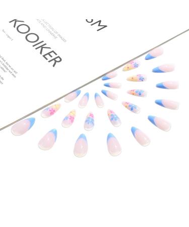 Sethexy Flower Almond False Nails - 24pcs Blue Flower Spring French Press-On Nails for Women & Girls - Acrylic Art - Buy Online on GoSupps.com