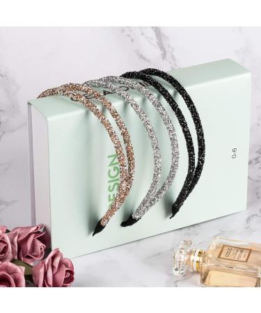PAGOW 3pcs Double Crystal Side Hair Bands - Rhinestone Diamond Vintage Turban Hair Accessories for Women Girls (Black/Silver/Champagne) - Buy Online on GoSupps.com
