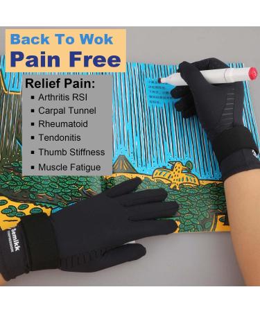 Copper Infused Compression Arthritis Gloves for Women Men - 2 Pairs Full Finger Support with Strap, Small-Medium Black - Buy Online on GoSupps.com