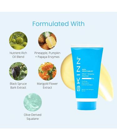 SKINN Daily Evening Face Wash 4oz - Olive & Enzyme Cleanser for Gentle Exfoliation and Makeup Removal - Hydrating and Smoothing for Even Skin Texture - Buy Online on GoSupps.com