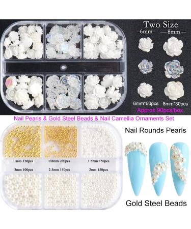 3D Nail Art Supplies Jewelry Pearls Mixed Camellia Nail Art Set Nail Glitter 5D Rose Round Pearl Rhinestones Caviar Beads Nails Charms Tips Accessories for Women Acrylic Nail Art Decorations - Buy Online on GoSupps.com