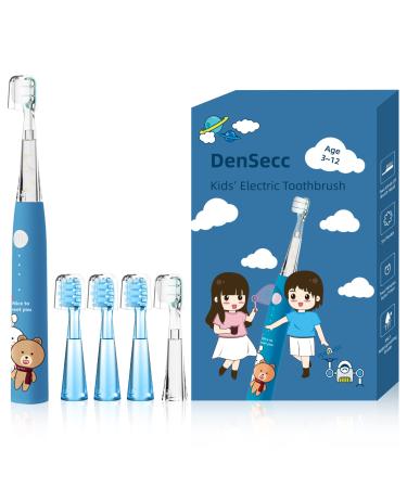 DenSecc Kids Electric Toothbrush - Extra Soft Bristles Sonic Toothbrush with 5 Brush Heads for Children 3-12  3 Cleaning Modes with 2 Minutes Timer  Blue