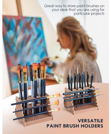Tinctor Wooden Paint Brush Holder for 44 Brushes - Desk Stand Organizer for Pens, Paint Brushes, Colored Pencils & Markers - Buy Online on GoSupps.com