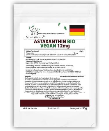 Forest Vitamin Astaxanthin 12mg - Natural Bio Antioxidant - 60 Vegan Oil Capsules for Health & Beauty - Buy Online on GoSupps.com
