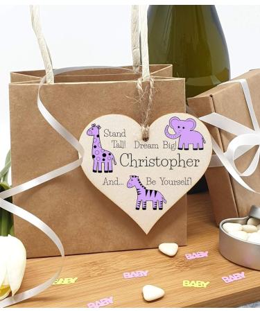 Personalised Wooden Hanging Heart Plaque - Be Brave, Dream Big, Be Yourself | Lilac Safari Animals Nursery Wall Decor - Buy Online on GoSupps.com